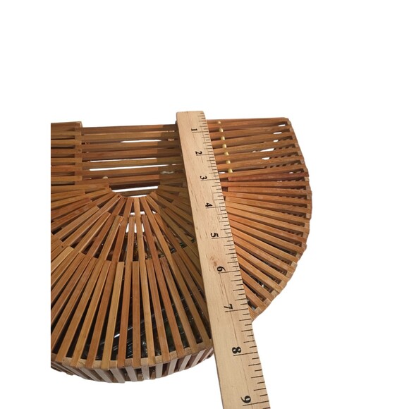 Bamboo Wood Handmade Half Moon Basket Handbag - Picture 7 of 12
